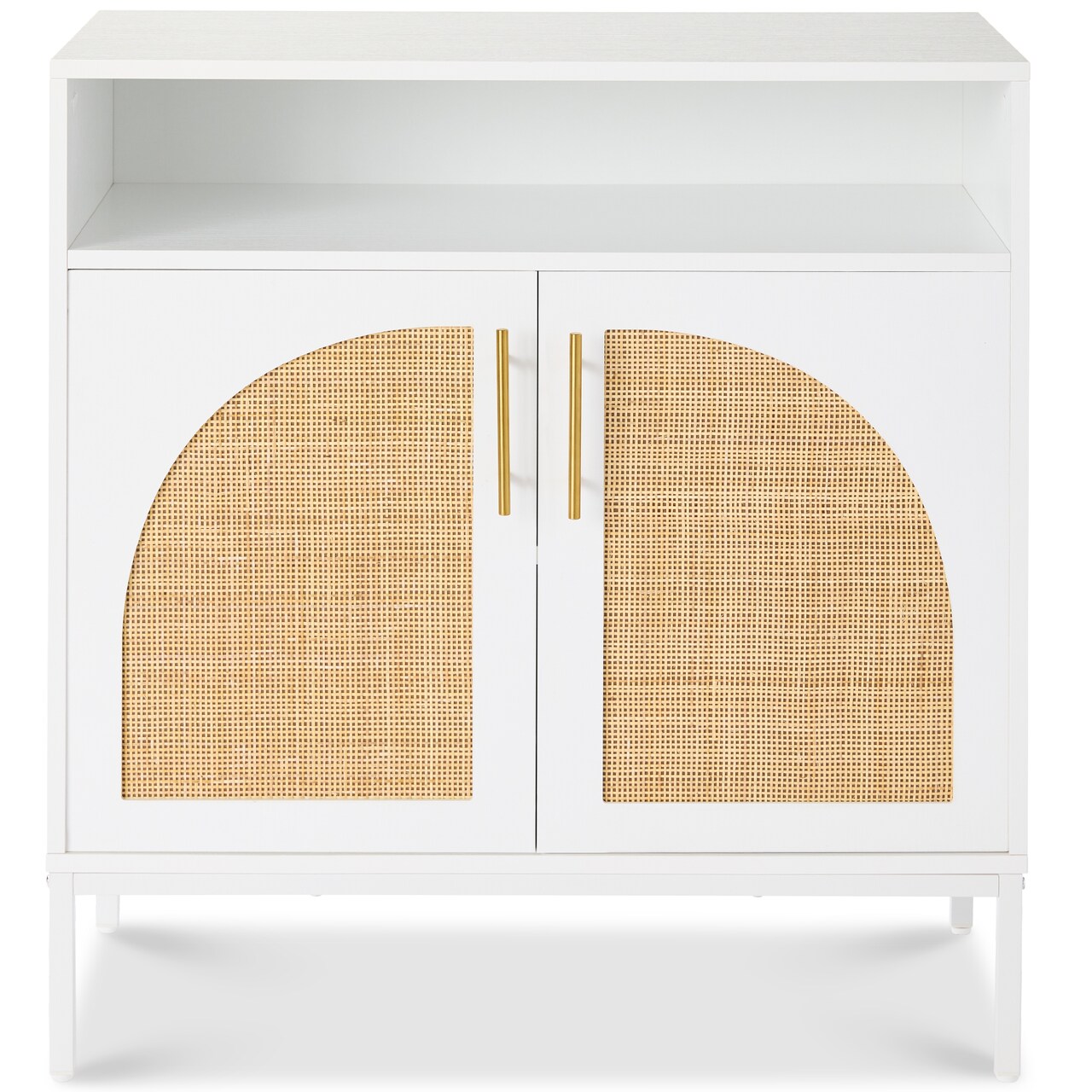 Best Choice Products Arched 2-Door Rattan Cabinet, Sideboard, Buffet, w/ Cord Cutout, Adjustable Storage Shelf